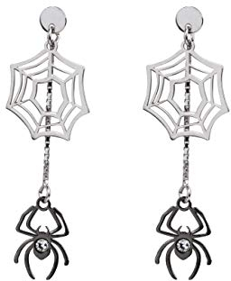 Aka Gioielli® - Damen Ohrringe Hängend Spinne und Spinnennetz 925 Sterling Silber Rhodiniert Swarovski Kristalle Halloween Anhänger