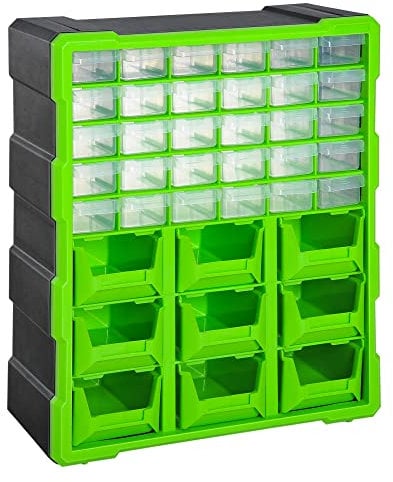 DURHAND Plastic 39 Drawer Parts Organiser Wall Mount Storage Cabinet Garage Small Nuts Bolts Tool Clear