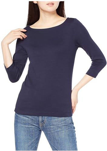 Amazon Essentials Women's Slim-Fit 3/4-Sleeve Boat-Neck T-Shirt, Navy, L
