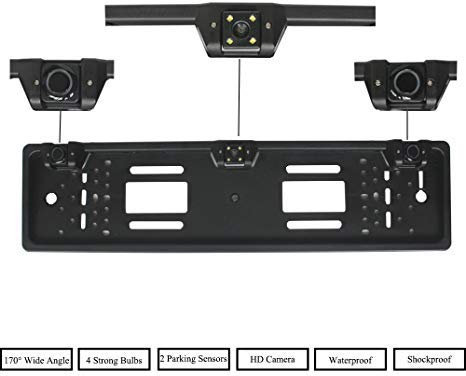 AntDau71 - PORTA TARGA DVR CON TELECAMERA POSTERIORE 4 LED E SENSORI DI PARCHEGGIO 170° AUTO NIGHT VISION