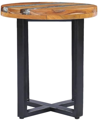 vidaXL Coffee Table - Rustic Charm, Solid Teak Wood with Mango Wood Base, Transparent Polyresin Decoration, Round Top, Fully Handmade