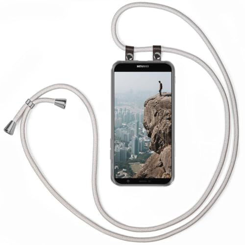 moex Handykette für Huawei P smart 2019 Hülle mit Band abnehmbar, Handyhülle mit Kette zum Umhängen, Handyband Kordel Umhängehülle, Necklace Handy Umhängeband, Silber