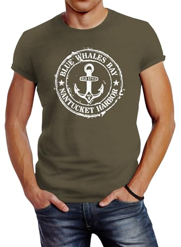 Neverless® Herren T-Shirt Anker Motiv maritim Retro Badge Vintage Anchor Print Army XXL