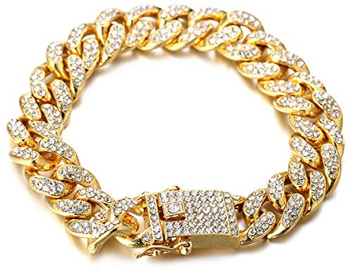 Halukakah Goldkette für Herren Männer,13MM Kubanische Kette Iced Out 18 Karat Echtvergoldung Armband 20cm,Labordiamanten Hand Eingelegt,mit Geschenkbox