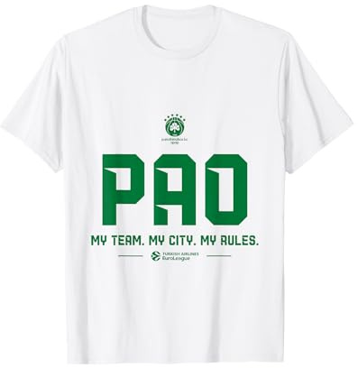 Euroleague - Herren - T-Shirt - Weiß - S - Klassisches Kurzarm-Rundhals-T-Shirt mit Teamnamen in Buchstabenmuster - Panathinaikos Athen - Basketball - Euroleague