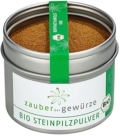 Zauber der Gewürze Steinpilzpulver Bio, gemahlen, 100% Steinpilze ohne Zusätze, aromatisch, naturbelassen, fein gemahlen, zum Verfeinern von Suppen, Saucen, Pilzpfannen und Eintöpfen, 60 g