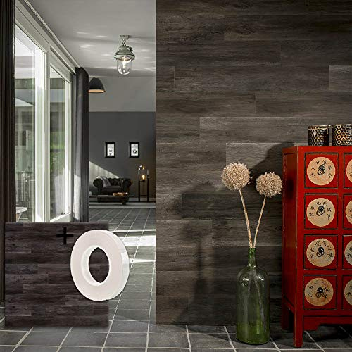 WallArt Lame PVC Adhésive Murale + Ruban autocollant | 15 planches : 2,09 m² de Lambris Mural Effet Bois chêne noir | Mur Imitation Bois Revêtement Mural Vinyle Bois