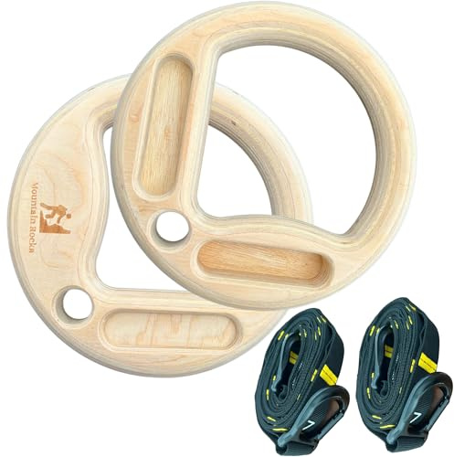 Mountain Rocks Name: Holz 32 mm Gymnastikringe mit Fingertraining Hangboard | Holzgymnastikringe | Tragbares Fingertrainingsbrett | Hang Grip Strengthener AU Gym Ringe für Klettern