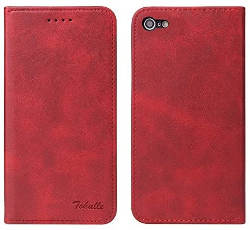 TOHULLE for iPhone 7 iPhone 8 iPhone SE 2020 iPhone SE 2022 Case, Premium PU Leather Wallet Case with Card Holder Kickstand Built-in Magnetic Closure Flip Folio Phone Cover for iPhone 7/8/SE - Red