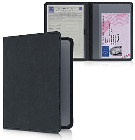 kwmobile Custodia Libretto Circolazione Auto in Simil Pelle Scamosciata - Portalibretto con Scomparti Tessere Patente - Foderina Porta Documenti nero