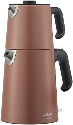 Arzum Teemaschinen, Elektrischer Türkischer Teekocher, 1650W Leistung, 1,2L Teekanne, 1,8L Wasserkocher, Edelstahl, Warmhaltefunktion, Trockengehschutz, Kabellose Nutzung, Kupferrot