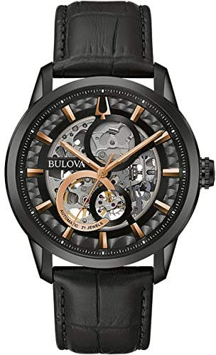 Bulova Herren Analog Automatik Uhr mit Leder Armband 98A283