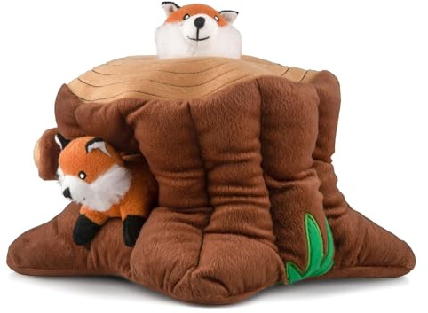 ZippyPaws Woodland Friends Burrow Interactive Dog Toys - Hide and Seek Dog Toys and Puppy Toys, Colorful Squeaky Dog Toys, and Plush Dog Puzzles, Fox Stump