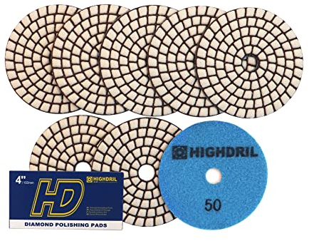 HIGHDRIL Lot de 8 disques de polissage diamantés secs - #50 - Pour ponceuse de sol en granit, pierre, marbre ou polisseuse - Diamètre : 100 mm