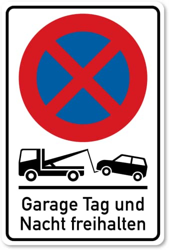 Hochwertige Aufkleber: Parkverbot mit Abschleppen, 30 cm x 20 cm groß (Garage Tag und Nacht freihalten)
