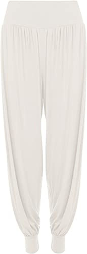 Crazy Girls Womens Hareem Trouser Ladies Plain Baggy Harem Ali Baba Casual Pants, Cream - Plain, 2XL (UK 20-22)