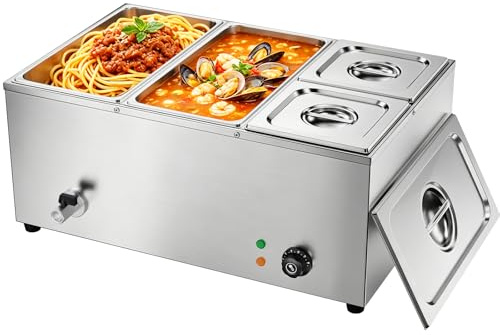 TAIMIKO Bain Marie électrique en Acier Inoxydable 220V Chauffe-Plats Professionnel Commercial avec 4 Bacs Casseroles pour Magasins de Petit-déjeuner,Collations,Restaurants