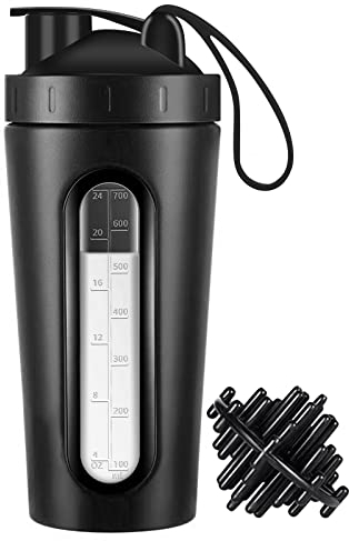 Jeedoo Protein-Shaker-Flasche, 793.8 g Shaker-Flaschen für Proteinmischungen und Pre-Workout, Sichtbares Fenster, Edelstahl-Shaker-Flasche auslaufsicher (schwarz)