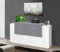 möbelando Sideboard Kommode Highboard Beistellschrank Anrichte Schrank Catania II Weiß Hochglanz/Schiefer Nachbildung