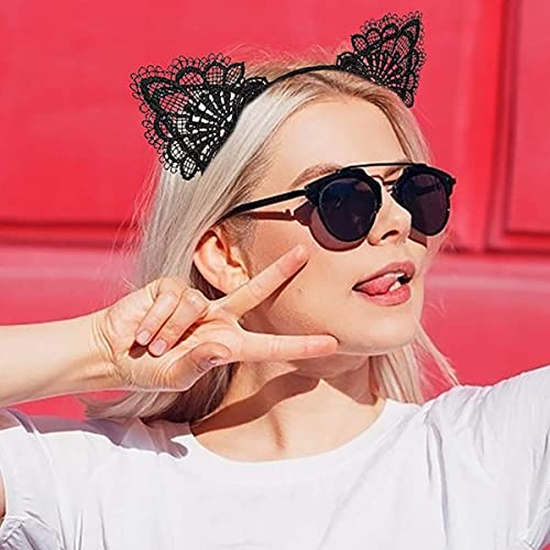 Hatstar Katzenohren Haarreif mit Spitze | Cat Ears Headband | Kopfschmuck für Halloween, Fasching & Karneval | Kostüm Haarschmuck für Mädchen, Damen & Frauen
