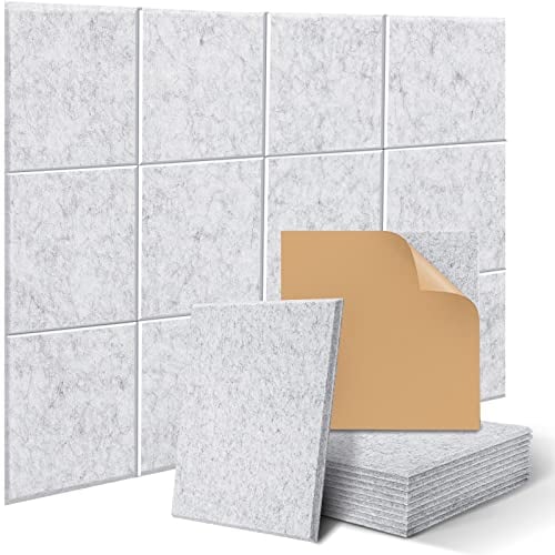 Akustikpaneele selbstklebend quadratisch 12St. JAMELO Akustikplatten aus Polyester zur Schalldämmung, 30 x 30 x 1 cm Schallabsorber Schallschutz für die Wand Decke Tür vom Studio Büro Grau