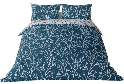 Brielle Mako Satin Bettwäsche Set, Wende Bettwäsche, 100% Baumwolle/Fadenzahl 220, seidig weich, luxuriös, mit Reißverschluss, Dunkelblau-Grau, 3-teilig, Deckenbezug 240x220cm, Kissenbezug 2*65x65cm
