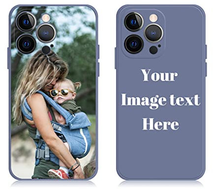 AnNengJing Custom Soft Liquid Silicone Cases Full-Body Protective Personalized Photo Name Text Logo Phone Cover for iPhone 14 Pro Max Lavender