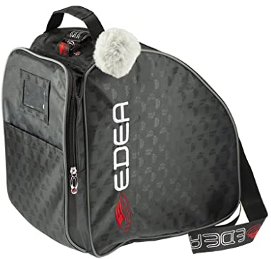 Edea Borsa per pattini, tessuto jacquard, spesso tessuto antistrappo, fondo rivetto con foro di scarico, tracolla regolabile, maniglia imbottita, pompon in pelliccia rimovibile