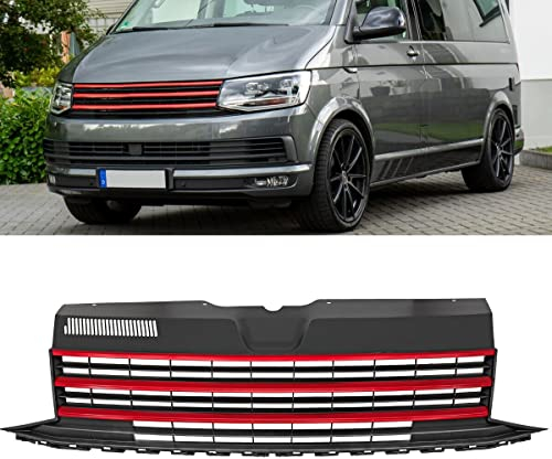 Kühlergrill für VW T6 Bj 15-19 Front Grill schwarz rot Sport Optik 3 Rippen
