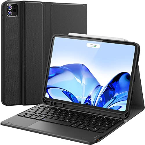 Earto Teclado iPad Air 11 (M2,2024/M3,2025), Funda Teclado iPad Pro 11 (4/3/2/1 Gen.)& iPad Air 5/4 Gen. con Touchpad, 2 Canales BT, Desmontable Español Ñ Teclado para iPad Pro 11/Air 10.9, Negro