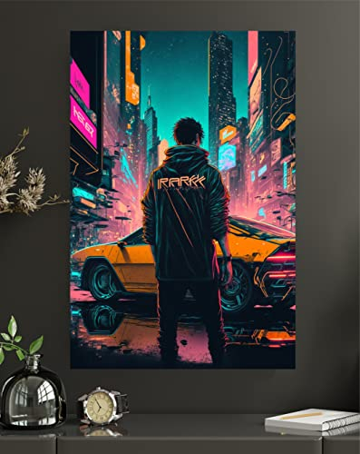 Premium Metallposter/Wandbild aus Aluminiumverbund im Cyberpunk style modern Abstrakte Kunst Wanddekoration Design (Cyberpunkt Style 02, L - 60x40cm Aluverbund)