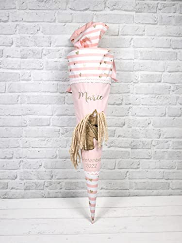 Schultüte Pferd Stoff rosa gold Glitzer Zuckertüte Pferdekopf 70cm oder 85cm Mädchen