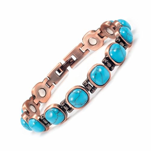 YINOX Magnetisches Therapie-Arthritis-Kupferarmband für Frauen, lindert effektiv Arthritis und Handgelenkschmerzen, eingelegt mit türkischem Türkis, kombiniert Mode und Gesundheit (3500 Gauss) (M)