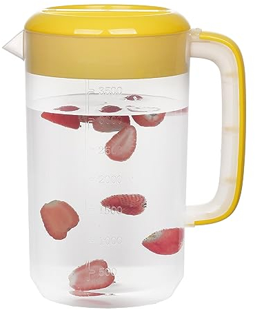 RAMFIYN Clear Pitcher with Lid 1 Gallon, Large Plastic Ice Tea Pitcher for Fridge, Juice Pitcher Water Pitcher, Sun Tea Jug, Gallon Pitcher with Lid and Spout - Clear (yellow)