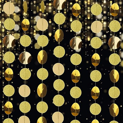 Yuragim Papier Girlande Gold Glitzer Runde Kreis Banner, 4 Stück 4m Glitzer Deko Geburtstag, Hängende Party Dekorationen für 20er Jahre Party Deko Geburtstag Baby Dusche Hochzeit (Gold)