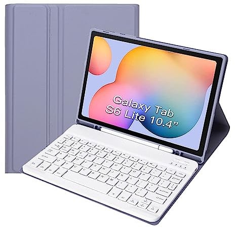 HLTOOP Samsung S6 Lite Table Hülle mit Tastatur (Deutsches QWERTZ) Abnehmbarer magnetischer BluetoothTastatur für Samsung Tab S6 Lite 10,4 Zoll,Lila,Italian Keyboard