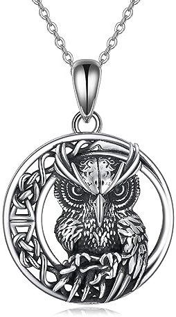 AXELUNA Eule Halsketten Sterling Silber Celtic Knot Mond mit Eule Anhänger Halskette für Frauen Schmuck Geschenke