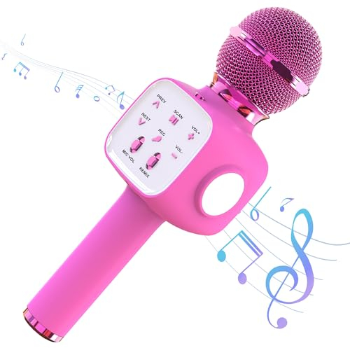 Wireless Microphone,Karaoke Bluetooth Microphone for Boys,Girls and Adults,Karaoke Mic Singing Machine with LED Lights,Android/IOS Smartphone Bluetooth Microphone for Party, Singing, Recording (pink)