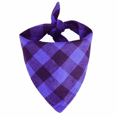 SHTGOI 2 Stück Hundehalstuch Klassisches Kariertes Halstuch Baumwolle Bandanas Einstellbares Dreieckstuch Hunde-Taschentücher Schal für Kleine Mittelgroße Hunde Katzen Haustiere Lila-schwarz M
