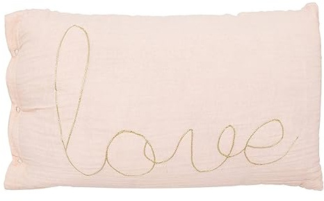 Atmosphera - Rechteckiges Kissen Lili Baumwollgaze - weiß - 50x30 cm - Hell-Pink