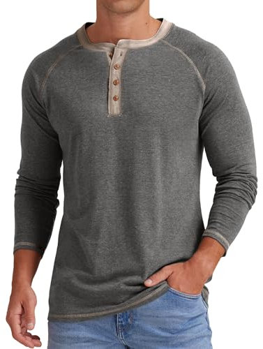 Sailwind Mens Henley T-Shirt Long Sleeve Cotton Tops Casual Shirt (VG Dark Gray, M)