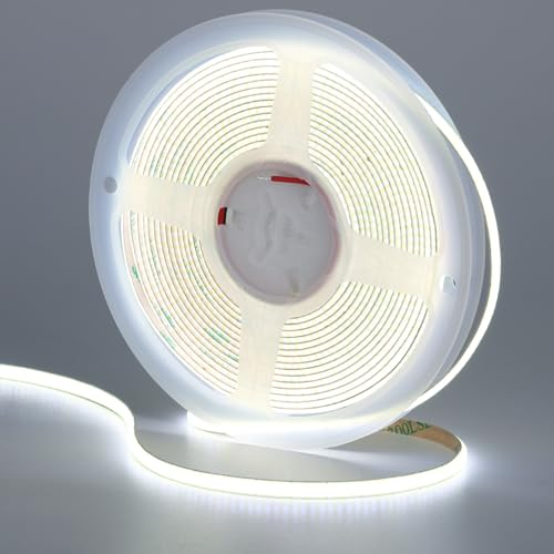 GOMING 12V 5mm Breite COB LED Streifen Kaltes Weiß 6000K 5M LED Strip 400LED/M LED Band Selbstklebend CRI 93+ Nicht Wasserdicht IP20 für Innen Heim Deko(Netzteil nicht Enthalten)