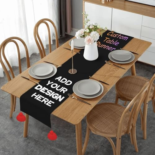 Melbrakin Benutzerdefinierter Tischläufer mit Firmenlogo/Foto/Text, personalisierte Tischbanner-Tischdekoration für Partys, Hochzeiten, Esstisch, Buffet