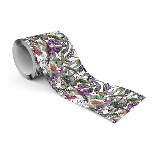 Muralo - Selbstklebende Bordüre - Tapetenbordüre Wandbördure - Dekorative Wandtatto für Wände, Möbel, Decken, Tapeten, Wandverkleidungen, Türen - Exotische Blätter - Br.10cm x Hö.300cm