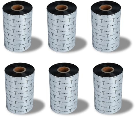 Premium Wachsband für Thermotransferdruck, 110 mm x 300 m, schwarz, industrielles Barcode-Etikettendruckerband, kompatibel mit Zebra, TSC, GoDex, Citizen, 2,5 cm Kern, 6 Rollen