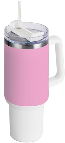 ZRWLUCKY Pure Hot Pink Plain Vacuum Insulated Tumbler with Straw Leak Resistant Flip Spring Water Bottles Reusable Coffee Mug Set for Man & Woman Gift
