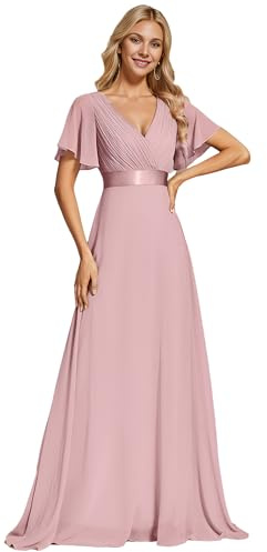 Ever-Pretty Women's Double V-Neck Short Flutter Sleeves Empire Waist Elegant Chiffon Long Evening Dresses 9890