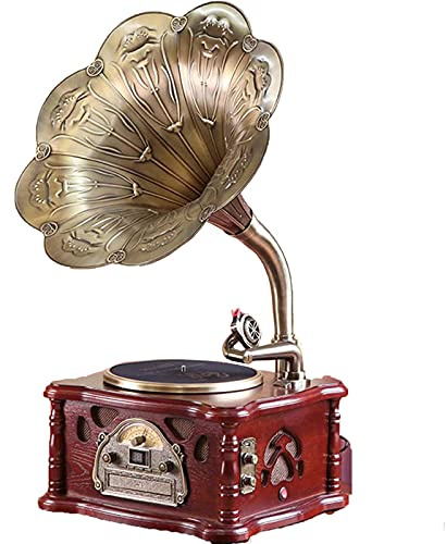 Gramophone Retro Bl Function, Vintage Turntable Record Player Vinyl with Built-in Subwoofer, Record Player with Radio, CD, USB, MP3, 3 Speeds