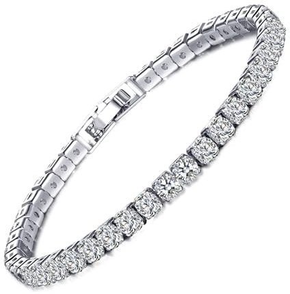 ARLTANSY Tennisarmband aus 14-karätigem Weißgold, 5 mm, Hartdiamanten, klassisches Damen-Design, geeignet für alle, mit 19 cm abnehmbarer verstellbarer Schnalle, 7.677, Mit 14 Karat Weißgold