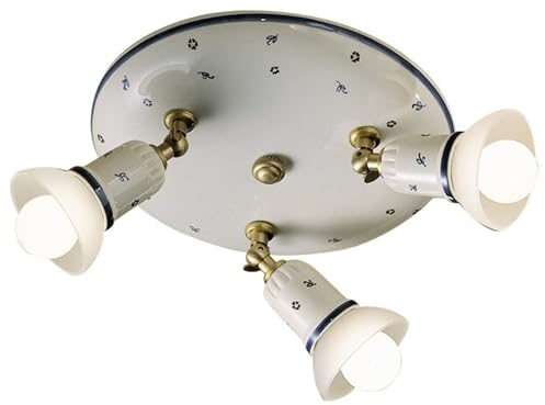 Licht-Erlebnisse Deckenlampe rund Ø 41 cm 3-flammig E14 Keramik Metall Handbemalt Weiß Messing Grün Deckenstrahler Wohnzimmer Deckenleuchte Küche Flur